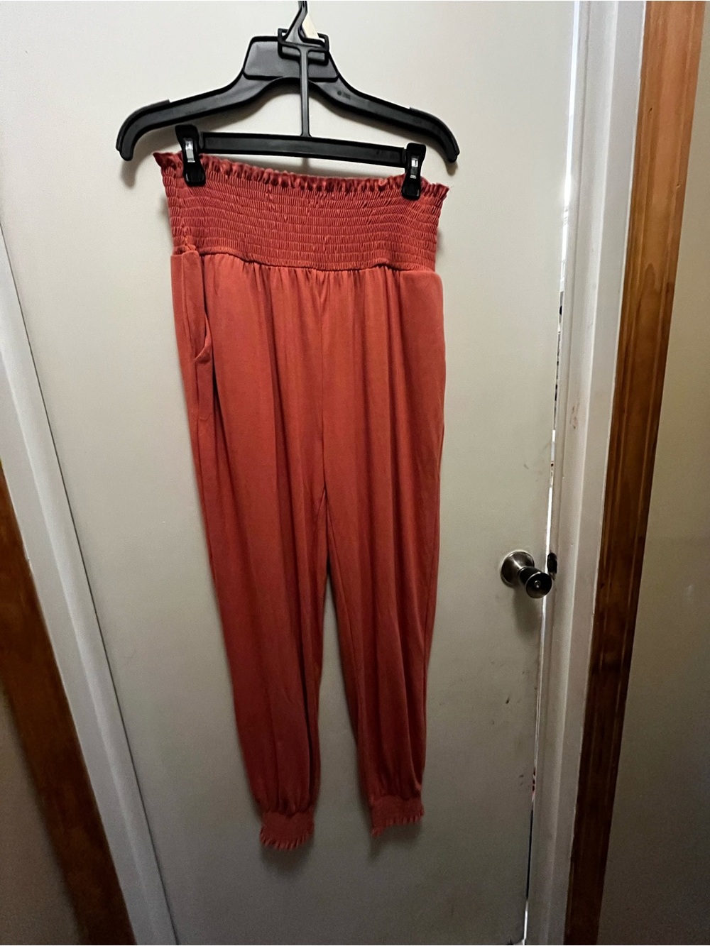 Smocked High-Waist Rust Women’s Jumpsuit Pants